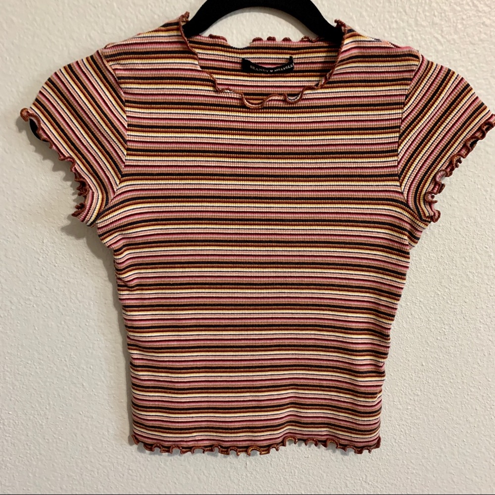 Brandy Melville Scalloped Edge Striped Tee Shirt